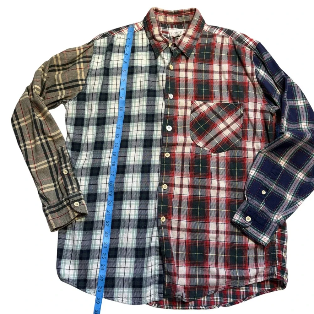 J.Crew VINTAGE 90s Mens Cut & Sew Patchwork Flannel Shirt Button Down Cotton Med